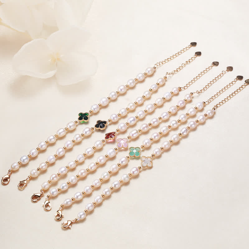 KarmaRipple's Pearl Four Leaf Clover Wealth Chain Bracelet p11