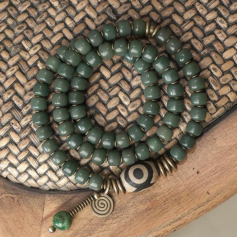 KarmaRipple's Cyan Bodhi Seed Dzi Bead Wisdom Peace Triple Wrap Bracelet p16