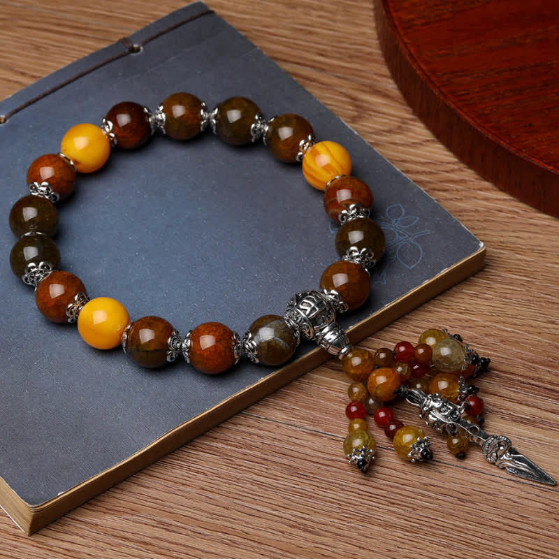 KarmaRipple's Authentic Tiger Eye Red Agate Dragon Vein Agate Stone Vajra Dorje Power Balancing Bracelet Car Decoration p19