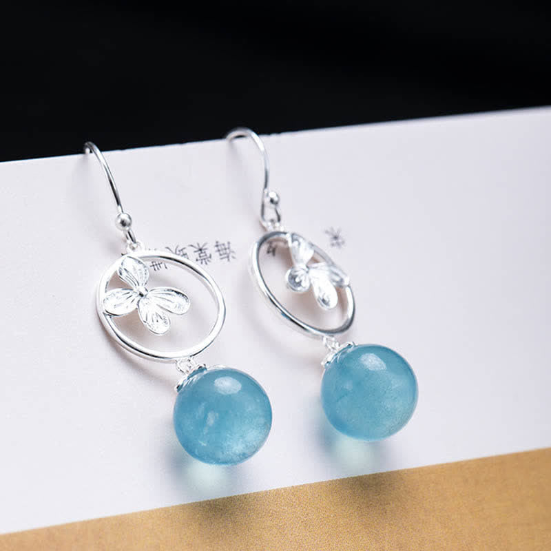 KarmaRipple's 925 Sterling Silver Authentic Aquamarine Leaf Flower Peace Earrings Pendant p15