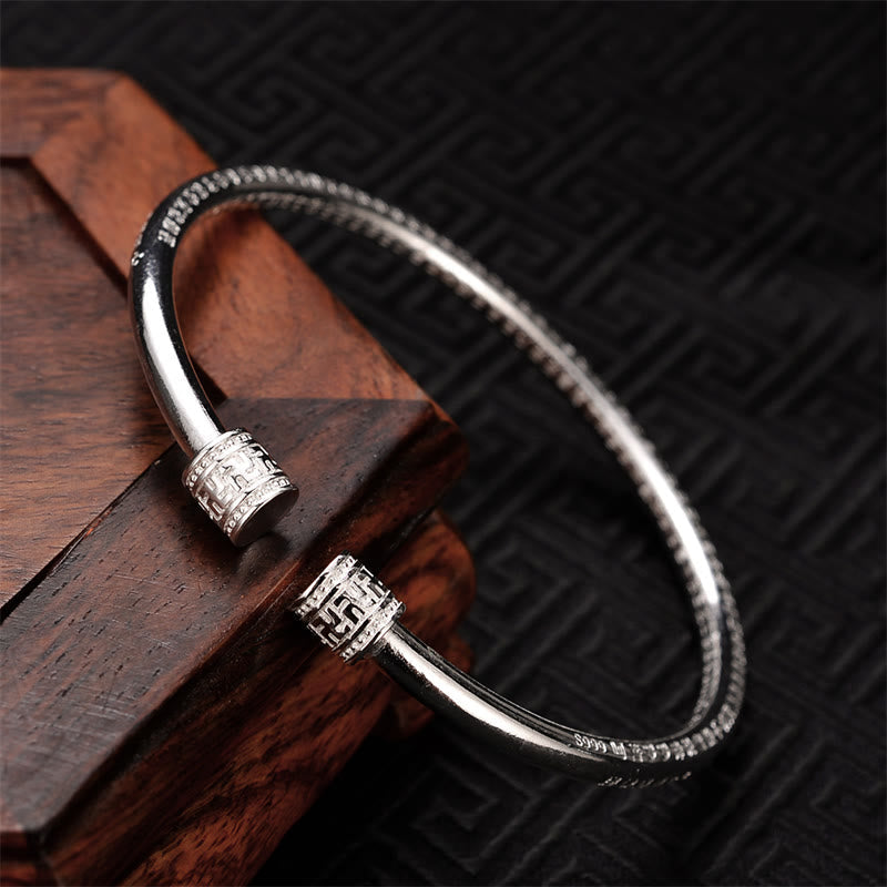KarmaRipple's Heart Sutra Engraved Swastika Pattern Fortune Ivory Bronze Bracelet Bangle p2