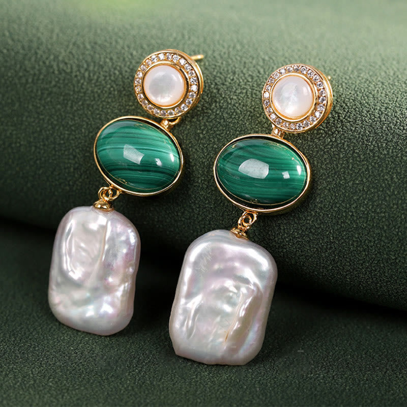 KarmaRipple's 925 Sterling Silver Authentic Baroque Pearl Malachite Balancing Wisdom Drop Earrings p9
