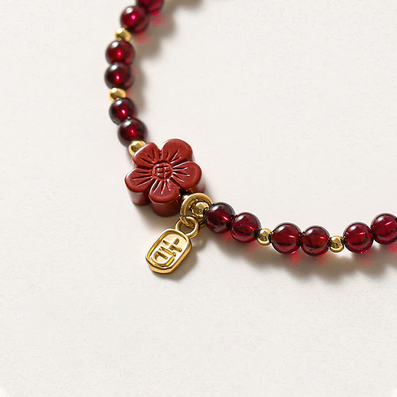 KarmaRipple's 14K Gold Authentic Garnet Cinnabar Flower Calm Bracelet p7
