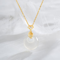 KarmaRipple's 925 Sterling Silver Ivory Agate Fu Character Happiness Fortune Pendant Necklace