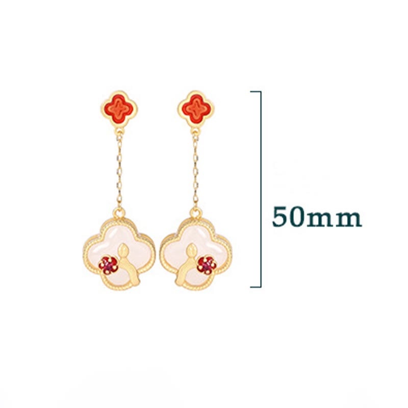 KarmaRipple's 24K Gold Plated Ivory Jade Four Leaf Clover Plum Blossom Fortune Pendant Necklace Earrings p12