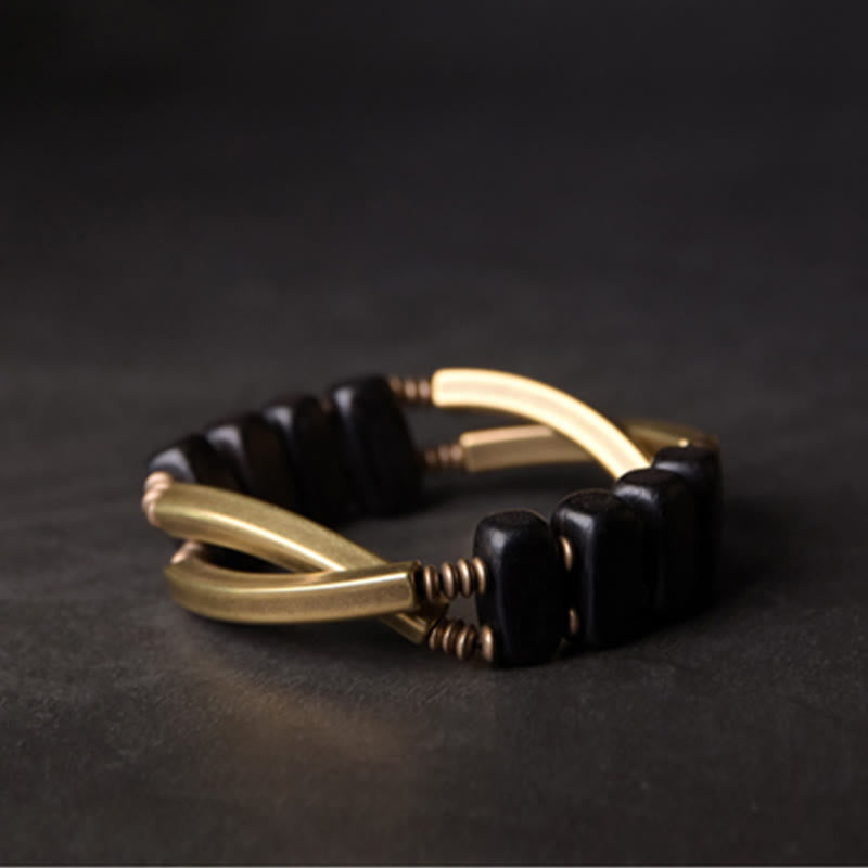 KarmaRipple's Tibetan Ebony Wood Bronze Balance Double Layer Bracelet p10