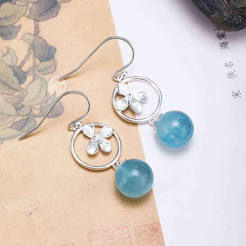 KarmaRipple's 925 Sterling Silver Authentic Aquamarine Leaf Flower Peace Earrings Pendant p4