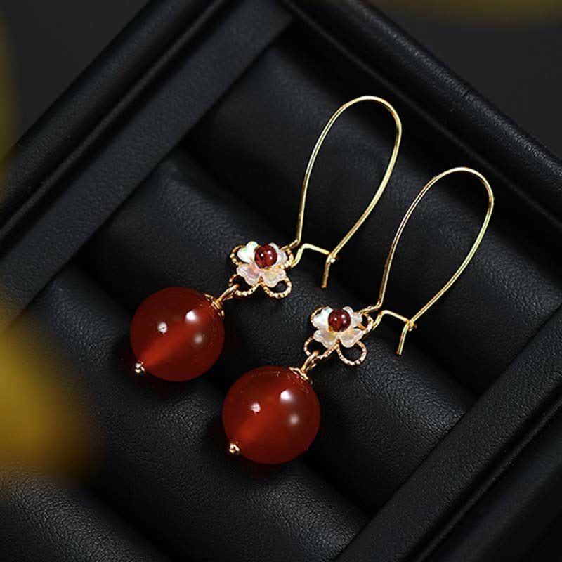 KarmaRipple's 925 Sterling Silver Red Agate Flower Beaded Confidence Earrings p11