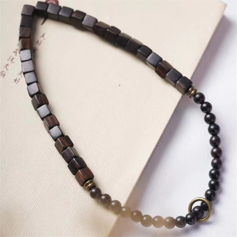 KarmaRipple's Tibet Ebony Wood Square Beadwork Peace Double Wrap Bracelet p3