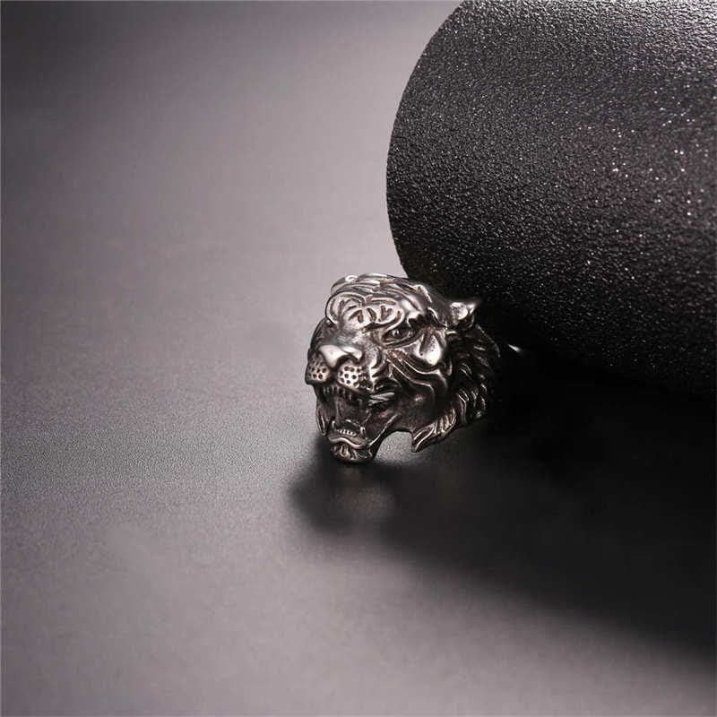 KarmaRipple's Men's Animal Tiger Head Titanium Steel Balance Calm Punk Rock Biker Ring p18