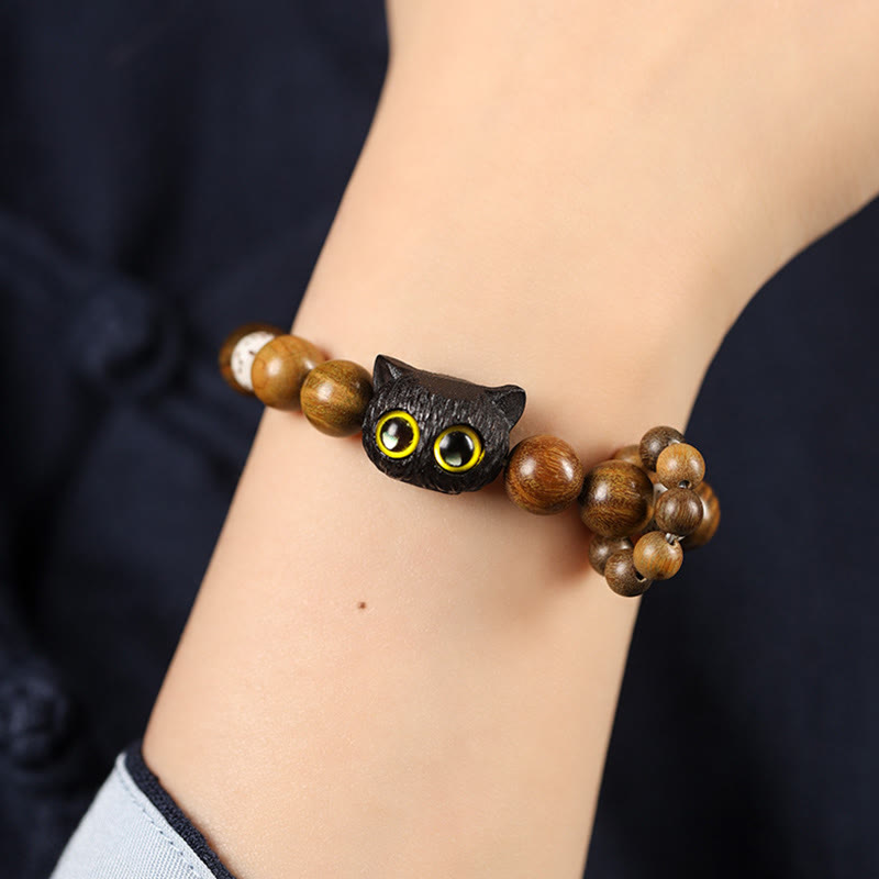 KarmaRipple's Green Sandalwood Ebony Wood Cat Peace Soothing Bracelet p3