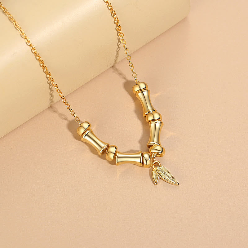 KarmaRipple's Golden Bamboo Pattern Titanium Steel Wealth Pendant Necklace p3