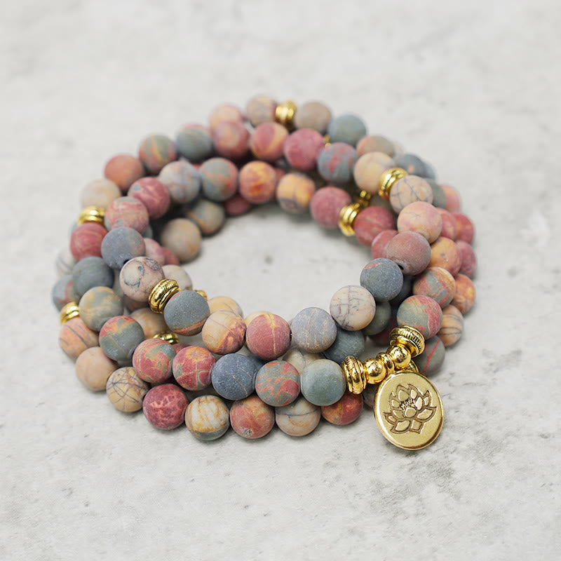KarmaRipple's 108 Mala Beadwork Picasso Jasper Stone Courage Energy Bracelet p3