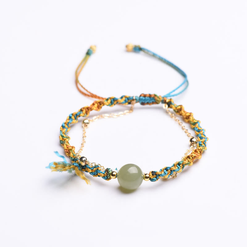 KarmaRipple's Handmade Colorful Rope Fortune Jade Bead Abundance Double Layer Bracelet p7