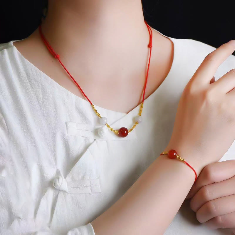 KarmaRipple's Authentic Red Agate Cat Eye Calm Woven String Bracelet Pendant Necklace p9