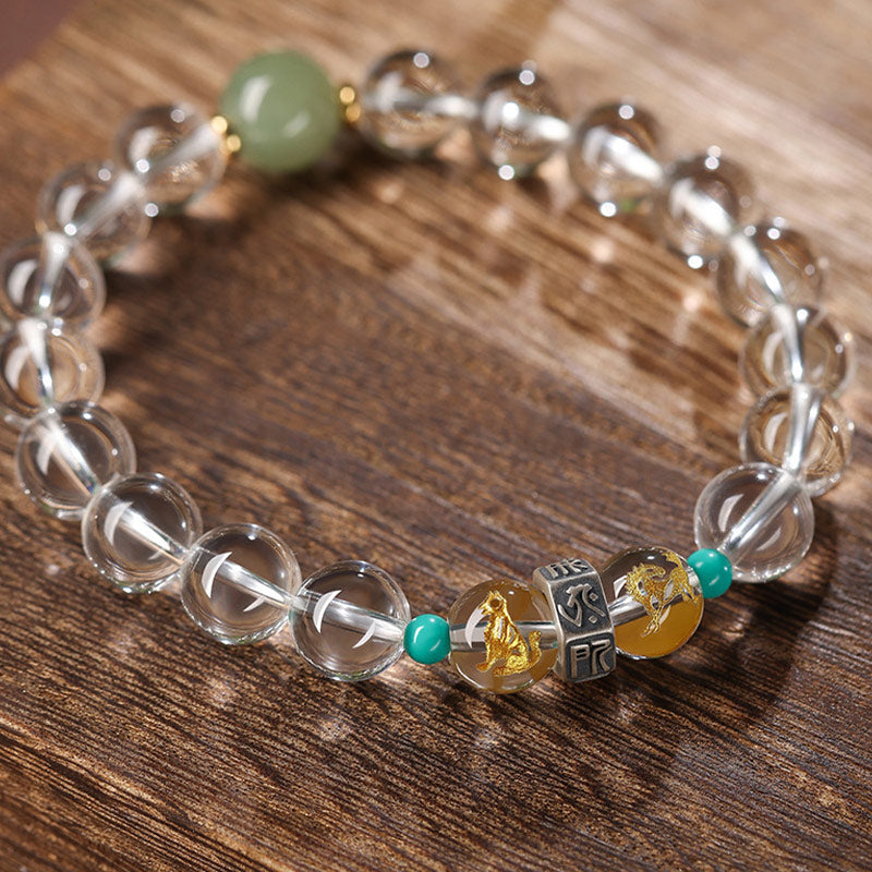 KarmaRipple's 925 Sterling Silver Chinese Zodiac Natal Buddha'spicious Groups Ivory Gemstone Hetian Jade Balancing Bracelet p1