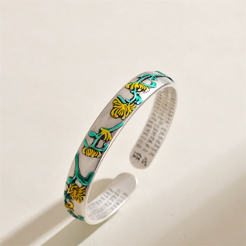 KarmaRipple's Plum Blossom Chrysanthemum Flower Design Heart Sutra Balancing Bracelet Cuff Bangle p8