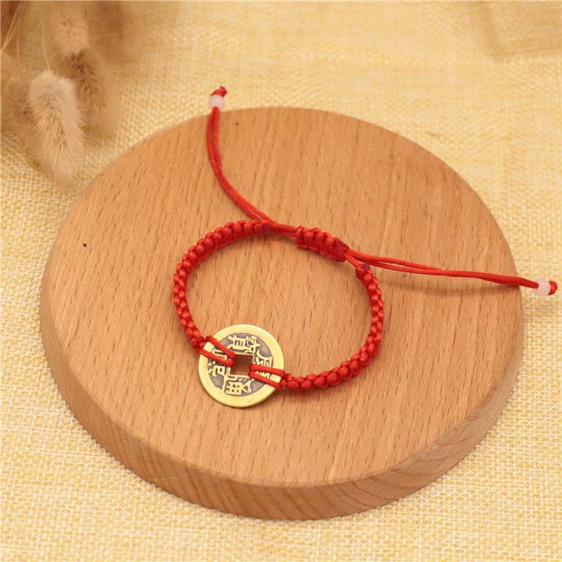 KarmaRipple's Bronze Coin Fortune Red String Weave Bracelet p15