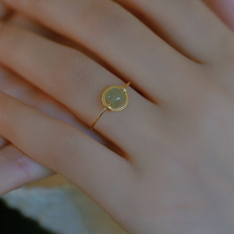 KarmaRipple's 14K Gold Plated Round Jade Fortune Prosperity Adjustable Ring p7