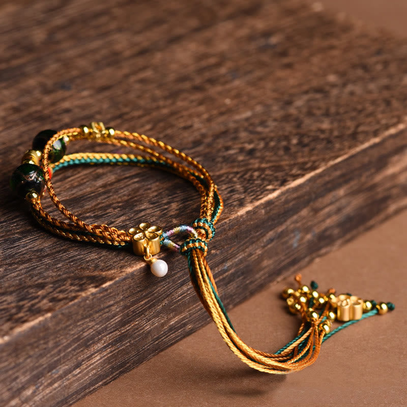 KarmaRipple's Tibetan Handmade Rope Liuli Glass Bead Woven Multilayered Balancing Bracelet p2