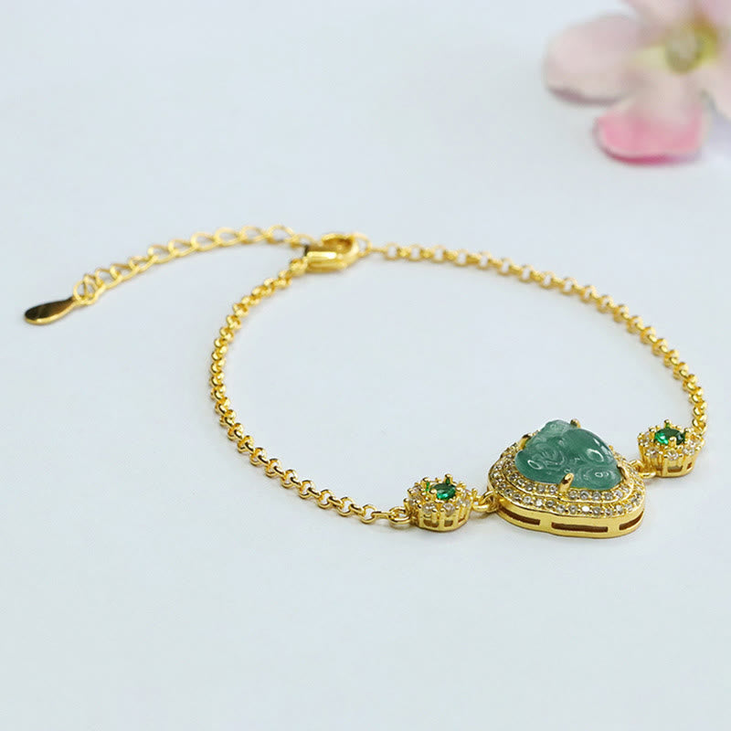 KarmaRipple's Laughing Buddha Green Jade Zircon Fortune Chain Bracelet p5
