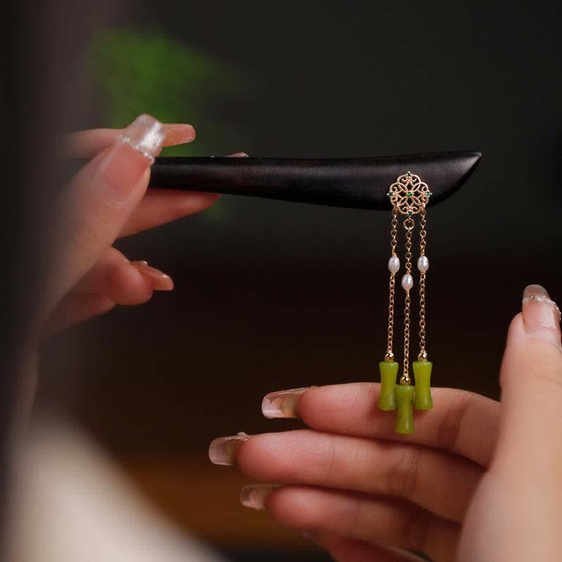 KarmaRipple's Authentic Peridot Ebony Wood Love Tassels Hairpin p1