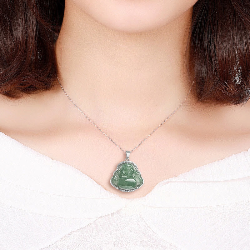 KarmaRipple's 925 Sterling Silver Laughing Buddha Authentic Jade Fortune Prosperity Pendant Chain Necklace p8
