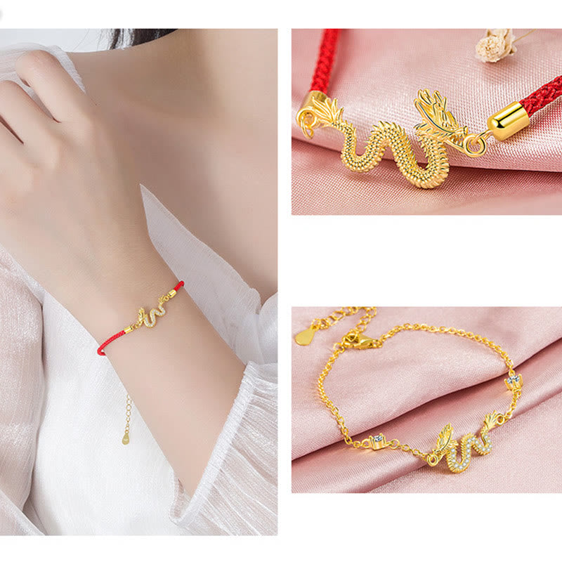 KarmaRipple's 925 Sterling Silver Year Of The Dragon Auspicious Golden Dragon Fortune Red Rope Chain Bracelet p17