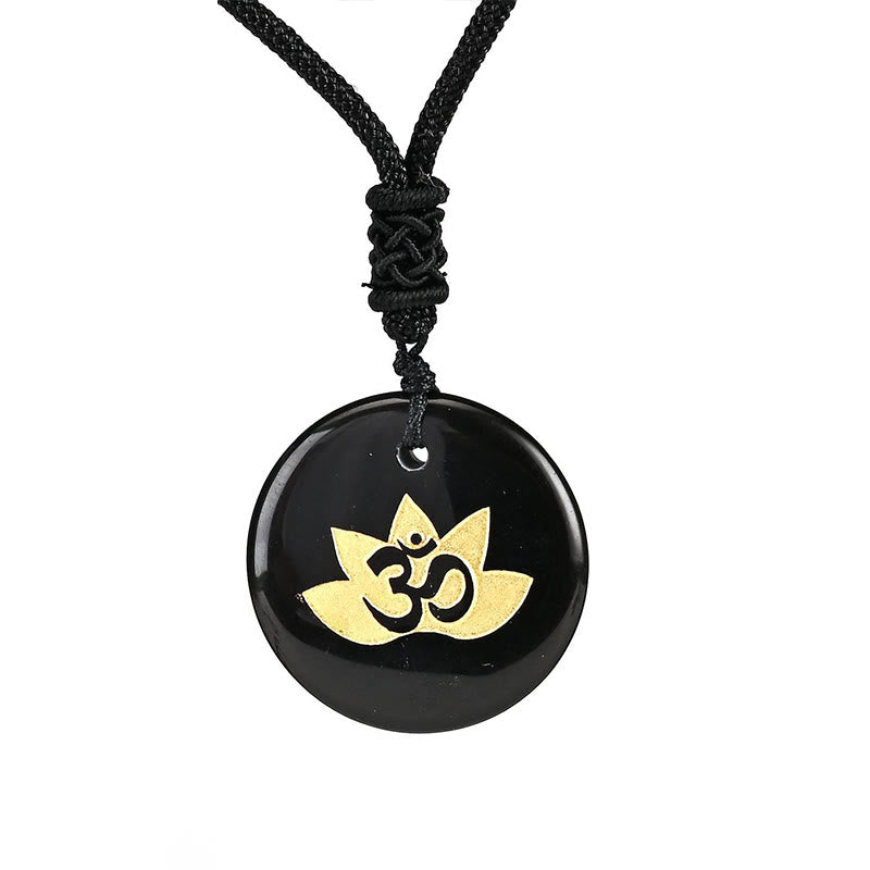 KarmaRipple's OM Lotus Symbol Various Gemstone Amethyst Tiger Eye Balancing Pendant Necklace p23