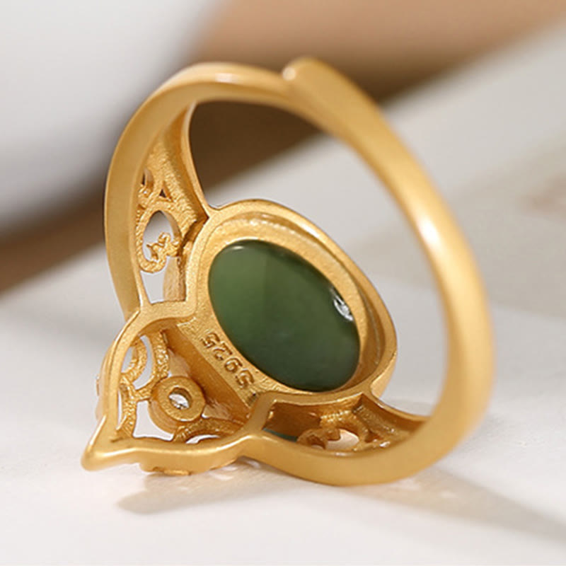 KarmaRipple's Gourd Cyan Jade Bronze Coin Success Fortune Adjustable Ring p9