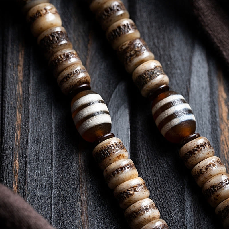 KarmaRipple's Tibetan 108 Mala Beadwork Yak Bone Dzi Bead The Lord of the Corpse Forest Strength Bracelet p15