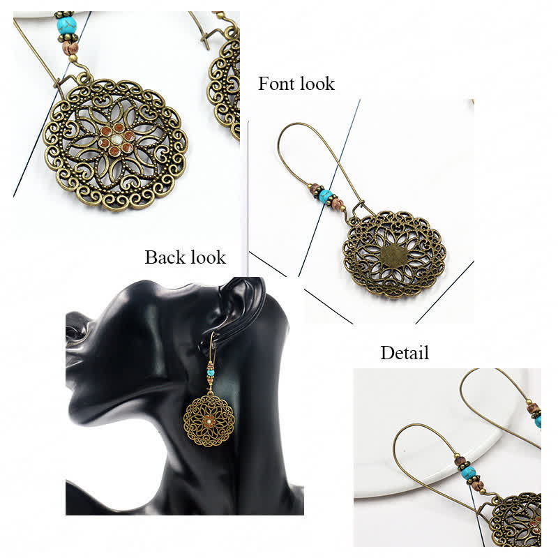 KarmaRipple's Round Flower Design Fortune Dangle Drop Earrings p8