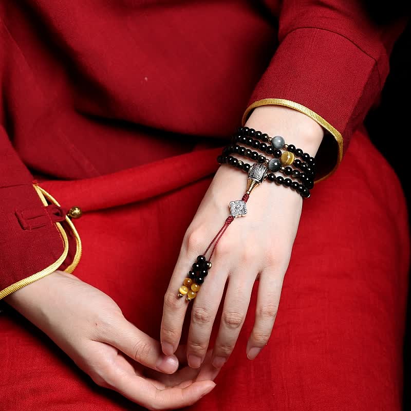 KarmaRipple's 108 Mala Beadwork Gold Sheen Obsidian Tiger Eye Eagle's Eye Stone Wealth Bracelet p9