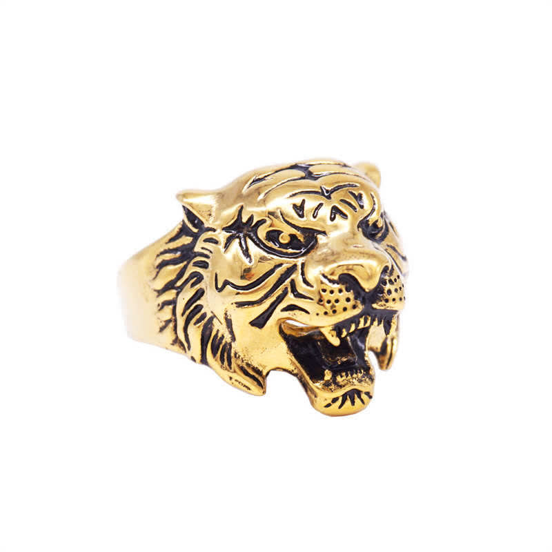 KarmaRipple's Men's Animal Tiger Head Titanium Steel Balance Calm Punk Rock Biker Ring p22