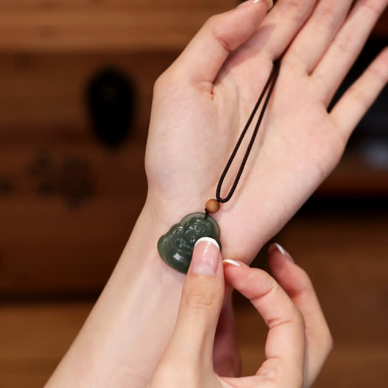 KarmaRipple's Laughing Buddha Hetian Jade Balancing Calm Pendant String Necklace p3
