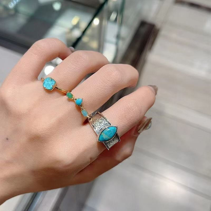 KarmaRipple's 925 Sterling Silver Plated Gold Turquoise Protection Ring Earrings Pendant Necklace Set p34
