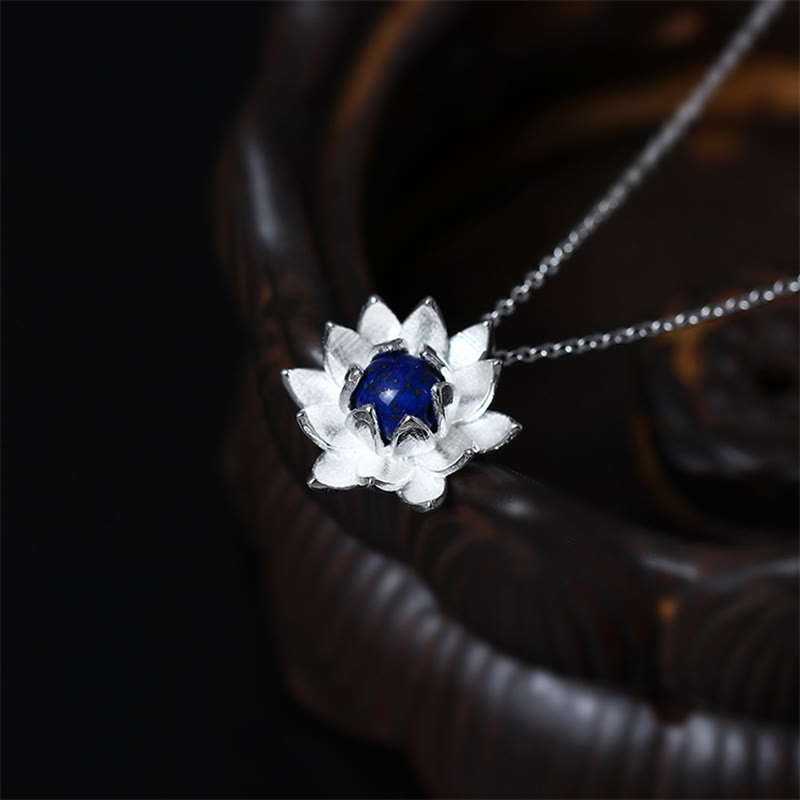 KarmaRipple's 925 Sterling Silver Lazurite Lotus Flower Self Care Pendant Necklace p2