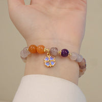 KarmaRipple's Authentic Purple Golden Silk Jade Violet Flower Bead Talisman Wealth Bracelet