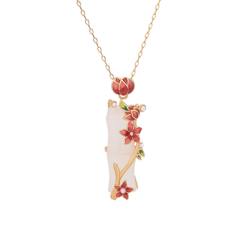 KarmaRipple's Ivory Jade Bamboo Lotus Flowers Fortune Protection Pendant Necklace p5