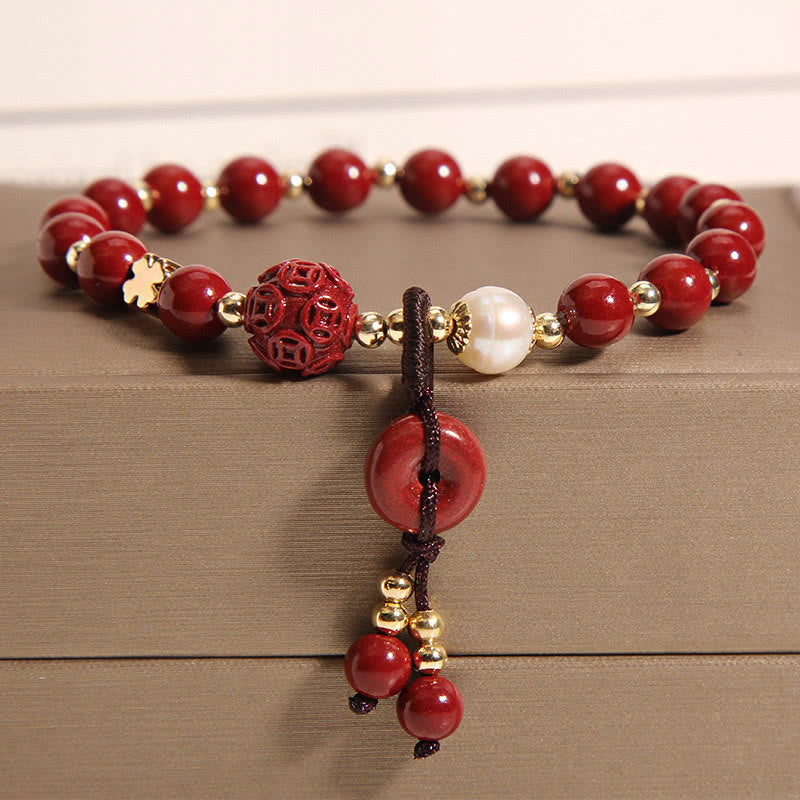 KarmaRipple's Authentic Cinnabar Peace Buckle Bronze Coin Talisman Blessing Bracelet p1
