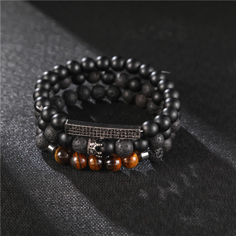 KarmaRipple's 3Pcs Frosted Stone Lava Rock Tiger Eye Activate Bracelet p1