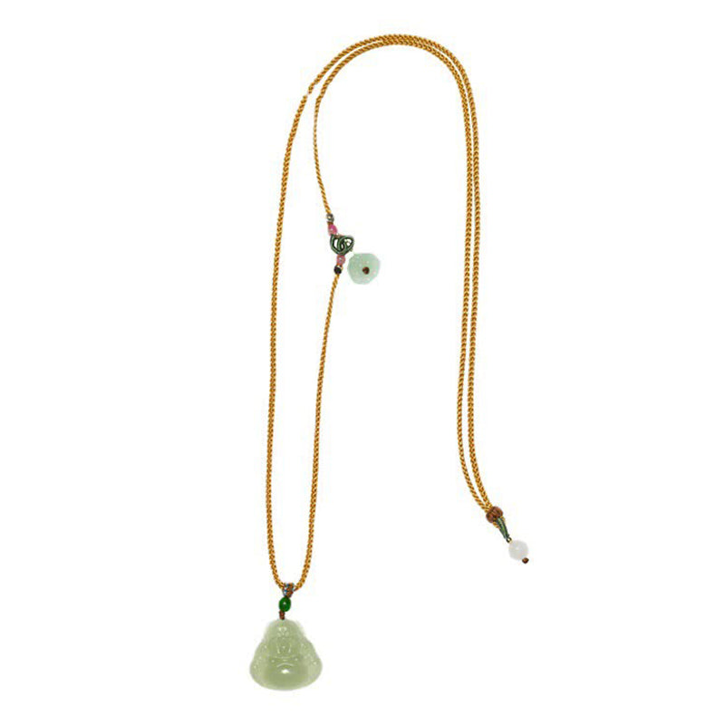 KarmaRipple's Laughing Buddha Jade Lotus Prosperity String Pendant Necklace p14