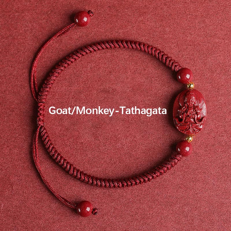 KarmaRipple's Chinese Zodiac Natal Buddha Cinnabar Keep Away Evil Spirits Rope Bracelet ( p1