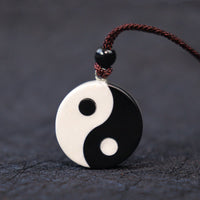 KarmaRipple's Authentic Black Obsidian Ivory Turquoise Yin Yang Fulfilment Strength Pendant Necklace