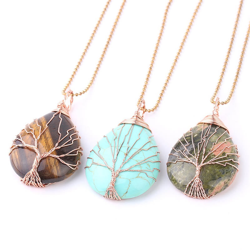KarmaRipple's Authentic Quartz Gemstone Tree Of Life Balancing Energy Pendant Necklace p35