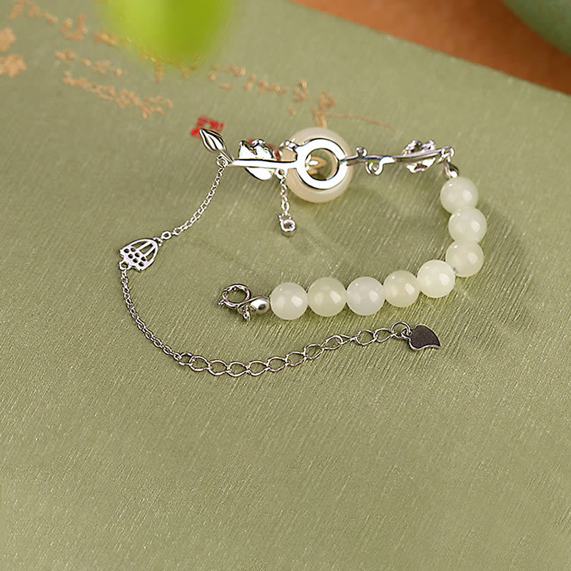 KarmaRipple's 925 Sterling Silver Hetian Jade Peace Buckle Lotus Fortune Chain Bracelet p10