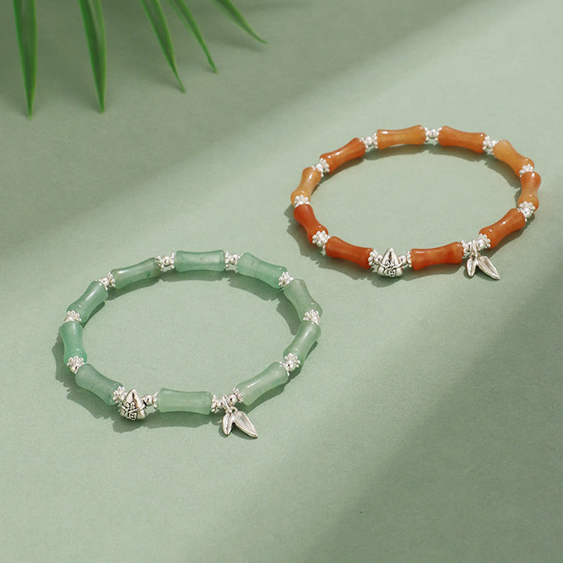KarmaRipple's Peridot Ivory Jade Strawberry Quartz Green Aventurine Bamboo Fu Character Fortune Bracelet p20