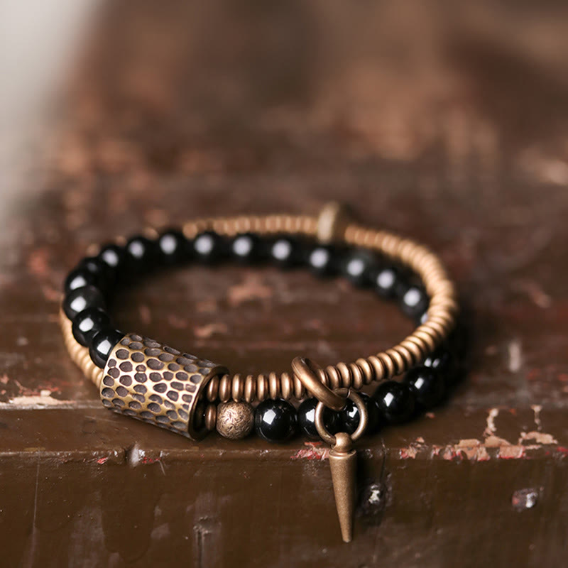 KarmaRipple's Rainbow Obsidian Bronze Inner Peace Balancing Double Layer Bracelet p2