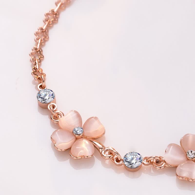 KarmaRipple's Pink Gemstone Four Leaf Clover Love Chain Bracelet p3