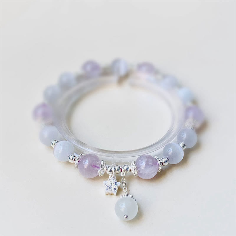 KarmaRipple's 925 Sterling Silver Authentic Amethyst Cat's Eye Spiritual Awareness Star Bracelet p1